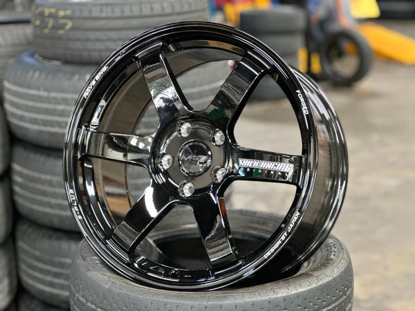 New 18X9.5 ET44 AOW Flow Formed TE37 SAGA Rim (4 wheel) Gloss Black 5X120