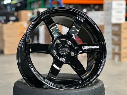 New 18X9.5 ET44 AOW Flow Formed TE37 SAGA Rim (4 wheel) Gloss Black 5X120