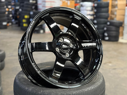 New 18X8 ET42 AOW Flow Formed TE37 SAGA Rim (4 wheel) Gloss Black 4X100