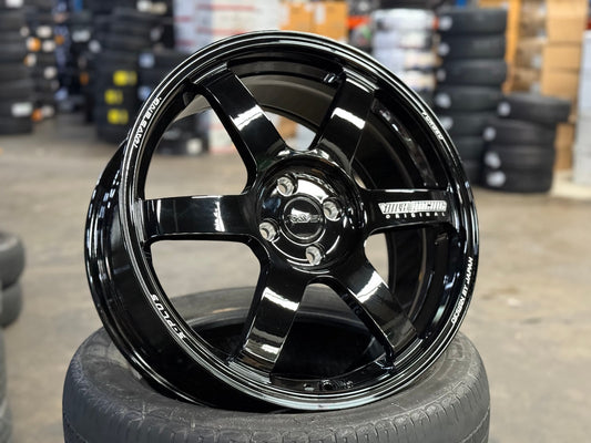 NEW 18X8 ET42 AOW Flow Formed TE37 Saga Rim (4 wheel) Gloss Black 4X100