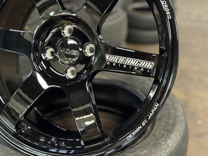 New 18X8 ET42 AOW Flow Formed TE37 SAGA Rim (4 wheel) Gloss Black 4X100
