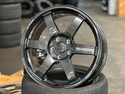 New 18X8 ET45 AOW Flow Formed TE37 SAGA Rim (4 wheel) Dark Gunmetal 5X112