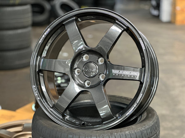 New 18X8 ET45 AOW Flow Formed TE37 SAGA Rim (4 wheel) Dark Gunmetal 5X112