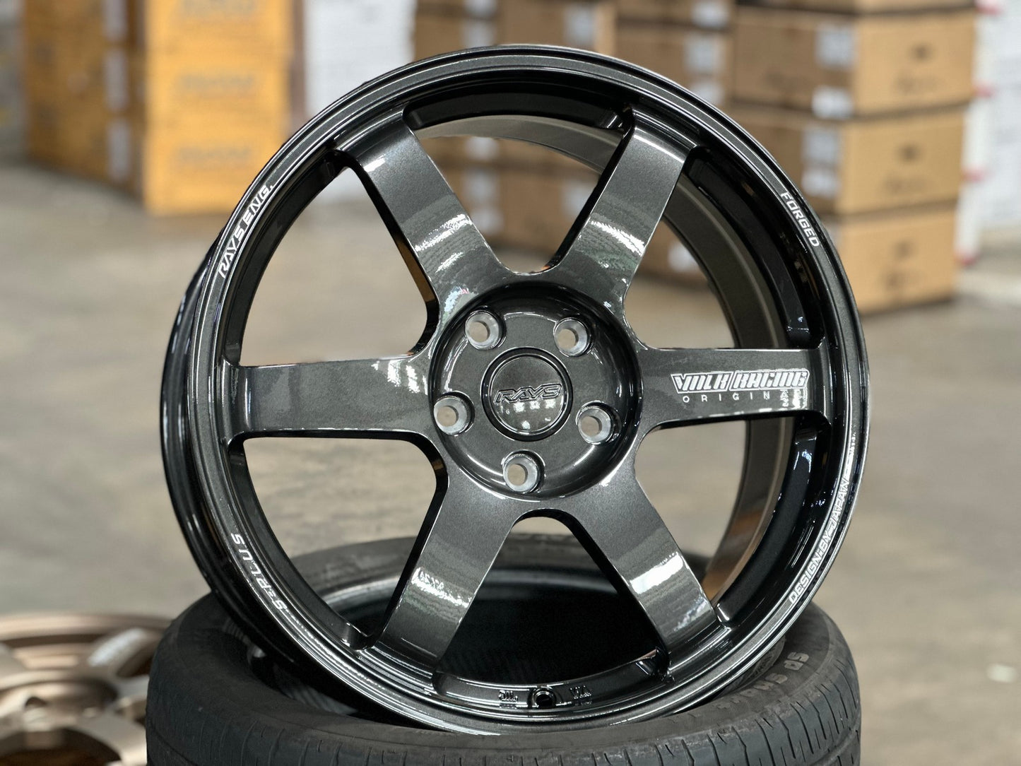New 18X8 ET45 AOW Flow Formed TE37 SAGA Rim (4 wheel) Dark Gunmetal 5X112