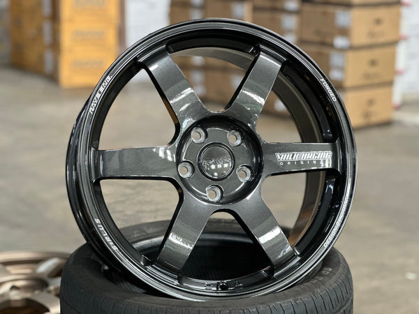 New 18X8 ET45 AOW Flow Formed TE37 SAGA Rim (4 wheel) Dark Gunmetal 5X114.3