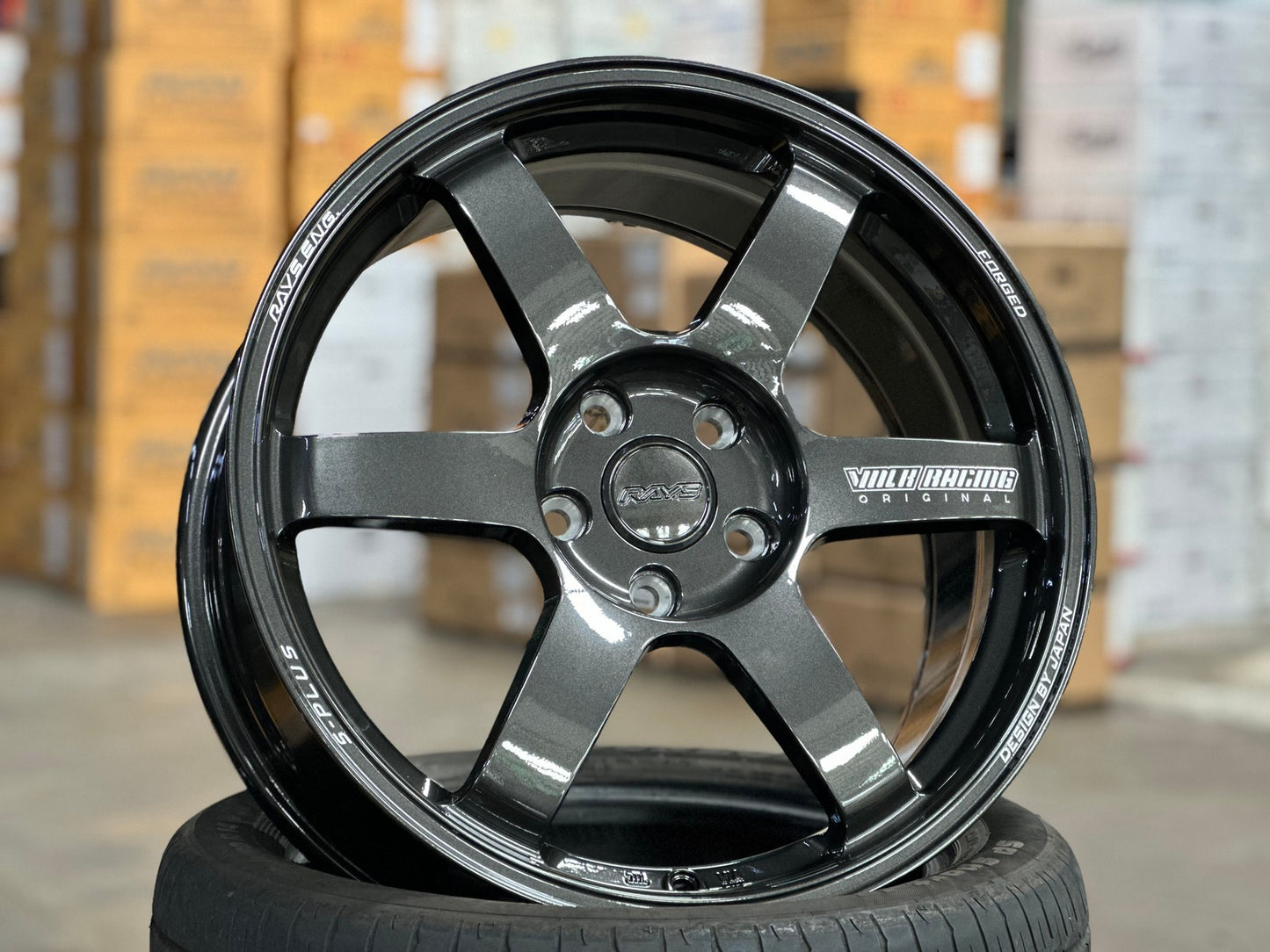 New 18X8 ET45 AOW Flow Formed TE37 SAGA Rim (4 wheel) Dark Gunmetal 5X112