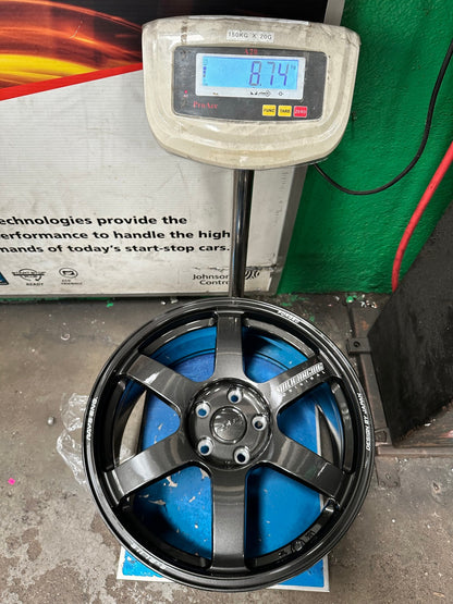 New 18X8 ET45 AOW Flow Formed TE37 SAGA Rim (4 wheel) Dark Gunmetal 5X114.3