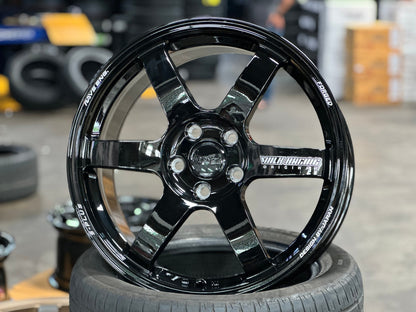 New 18X8 ET45 AOW Flow Formed TE37 SAGA Rim (4 wheel) Gloss Black 5X114.3