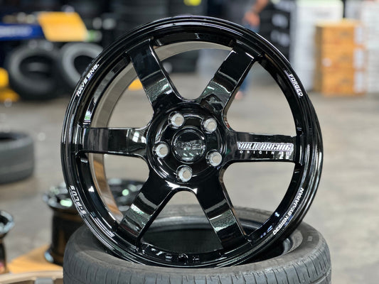 New 18X8 ET45 AOW Flow Formed TE37 SAGA Rim (4 wheel) Gloss Black 5X114.3