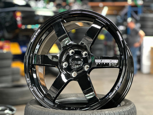 New 18X8 ET45 AOW Flow Formed TE37 SAGA Rim (4 wheel) Gloss Black 5X112