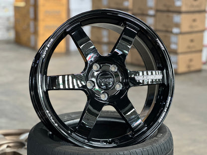 New 18X8 ET45 AOW Flow Formed TE37 SAGA Rim (4 wheel) Gloss Black 5X112