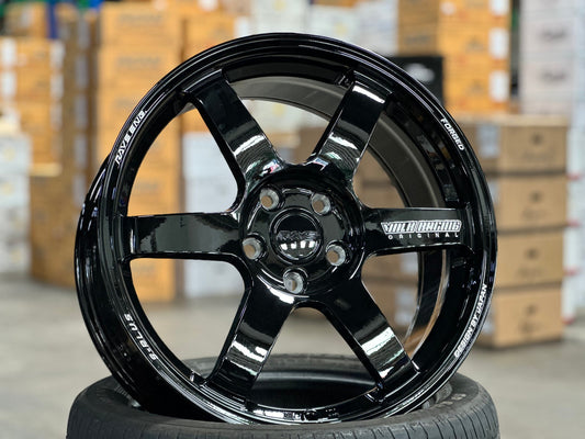 NEW 18X8 ET45 AOW TE37 Saga S Plus Flow Formed Rim (4 wheel) Gloss Black 5X114.3