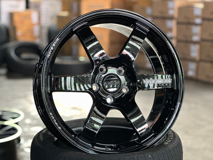New 18X8.5 ET42 AOW Flow Formed TE37 SAGA Rim (4 wheel) Gloss Black 5X112