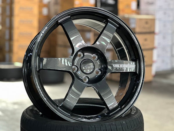 New 18X8.5 ET42 AOW Flow Formed TE37 SAGA Rim (4 wheel) Dark Gunmetal 5X114.3