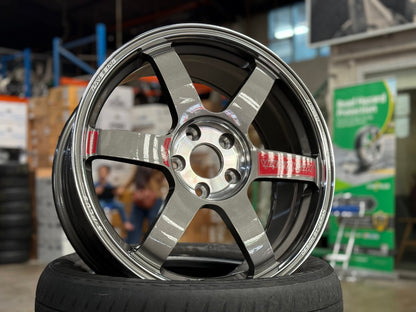 New 18X8 ET45 AOW Flow Formed TE37 SAGA Rim (4 wheel) Gloss Gunmetal 5X114.3