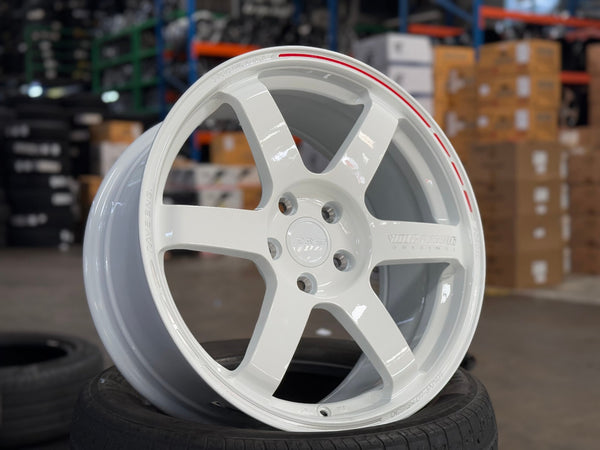 New 18X8.5 ET35 AOW Flow Formed TE37 SAGA Rim (4 wheel) Gloss White 5X112