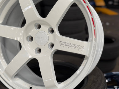 New 18X8.5 ET35 AOW Flow Formed TE37 SAGA Rim (4 wheel) Gloss White 5X112