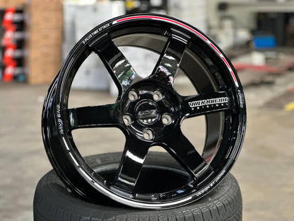 New 18X9 ET35 AOW Flow Formed TE37 SAGA Rim (4 wheel) Gloss Black 5X112