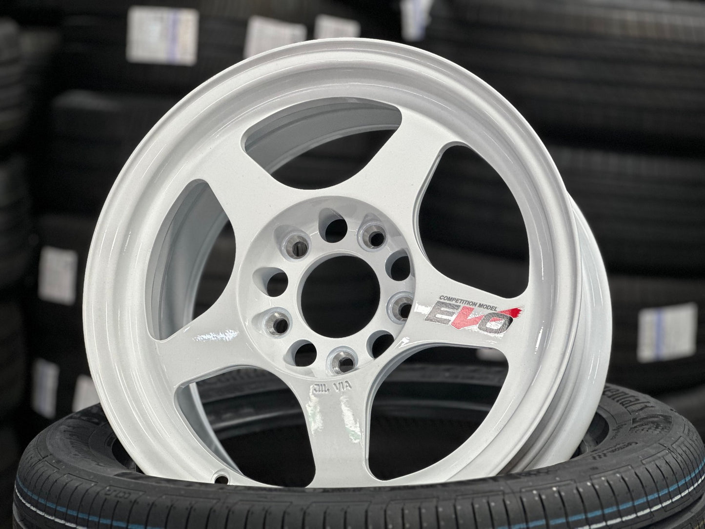 New 15X7 ET35 AOW Flow Formed Evo Rim (4 wheel) Gloss White 5X114.3