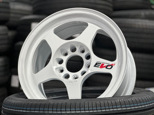 New 15X7 ET35 AOW Flow Formed Evo Rim (4 wheel) Gloss White 5X114.3
