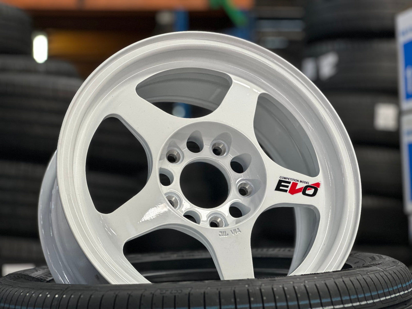 New 15X7 ET35 AOW Flow Formed Evo Rim (4 wheel) Gloss White 5X114.3