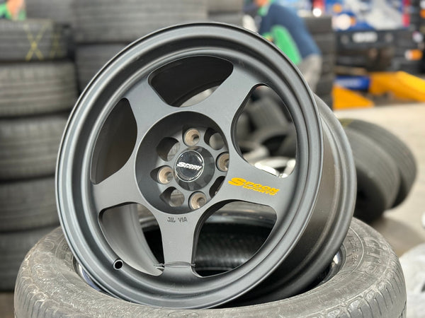 New 15X7.5 ET28 AOW Flow Formed Spoon Rim (4 wheel) Matt Black 4X100