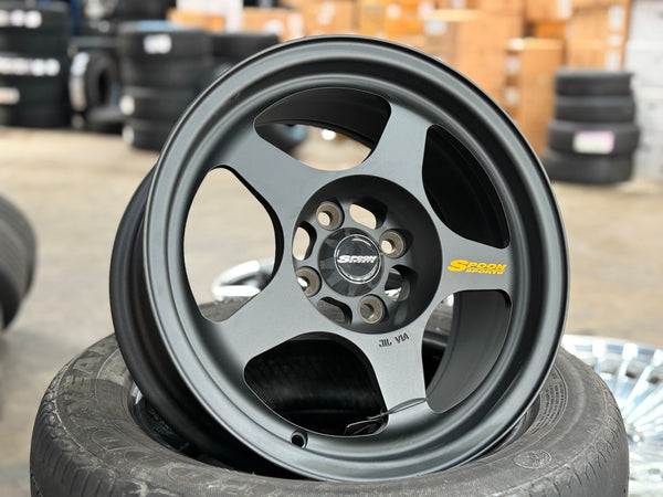 New 15X7.5 ET28 AOW Flow Formed Spoon Rim (4 wheel) Matt Black 4X100