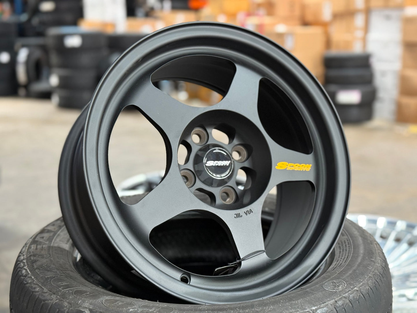 New 15X7.5 ET28 AOW Flow Formed Spoon Rim (4 wheel) Matt Black 4X100