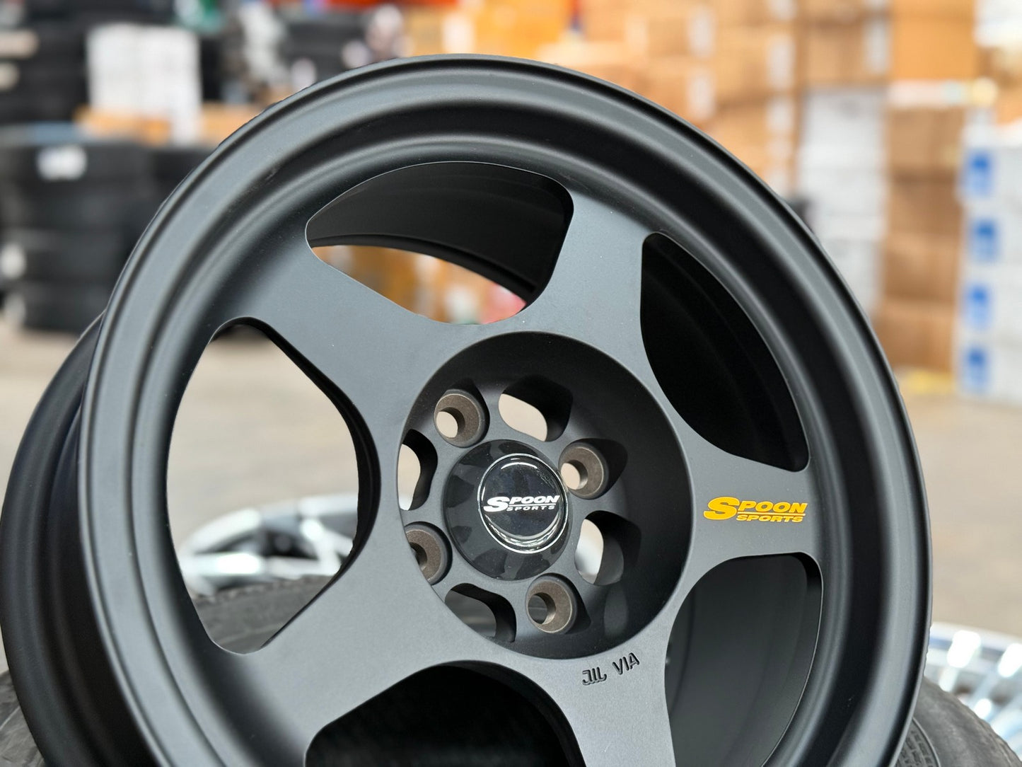 New 15X7.5 ET28 AOW Flow Formed Spoon Rim (4 wheel) Matt Black 4X100