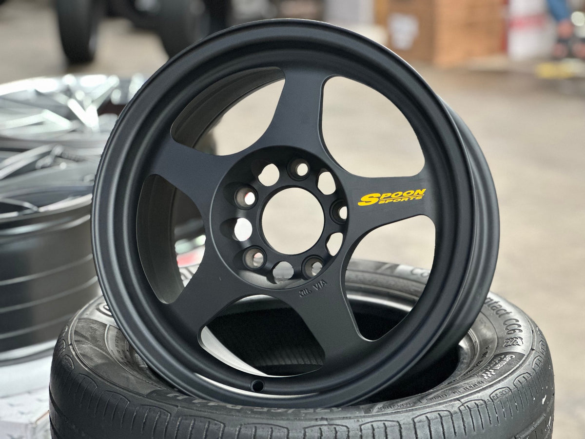 New 15X7.5 ET28 AOW Flow Formed Spoon Rim (4 wheel) Matt Black 5X114.3