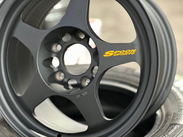 New 15X7.5 ET28 AOW Flow Formed Spoon Rim (4 wheel) Matt Black 5X114.3