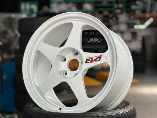 New 18X9.5 ET44 AOW Flow Formed Evo Rim (4 wheel) Gloss White 5X120
