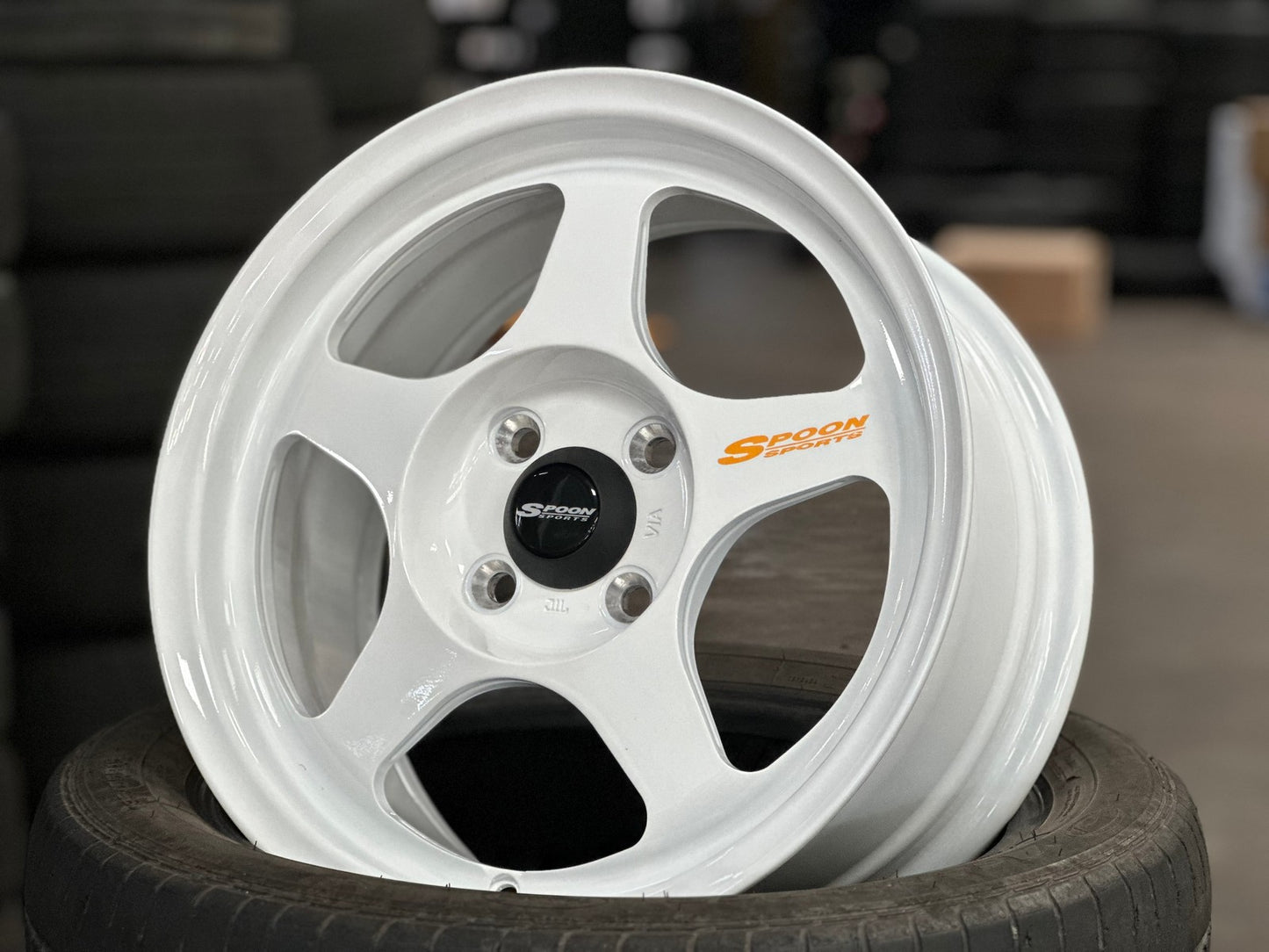 New 15X7 ET41 AOW Flow Formed Spoon Rim (4 wheel) Gloss White 4X100