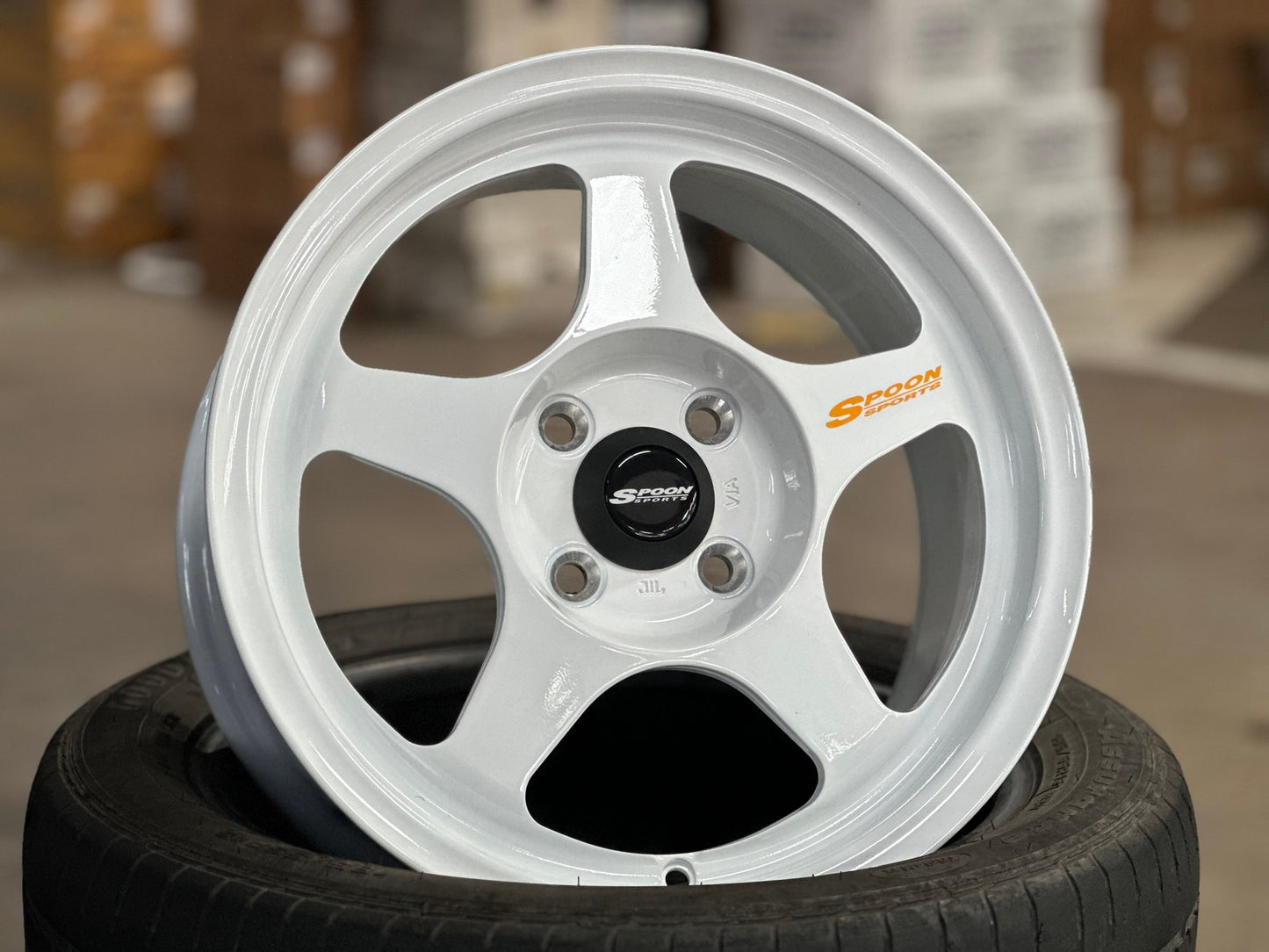 New 15X7 ET41 AOW Flow Formed Spoon Rim (4 wheel) Gloss White 4X100