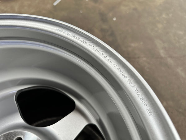 New 15X7 ET41 AOW Flow Formed Spoon Rim (4 wheel) Gloss Silver 4X100