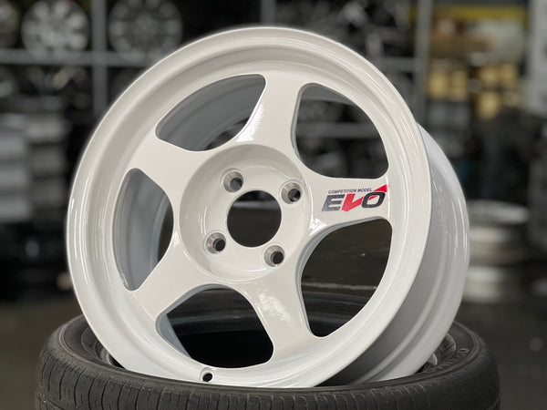 New 15X7 ET41 AOW Flow Formed Evo Rim (4 wheel) Gloss White 4X100
