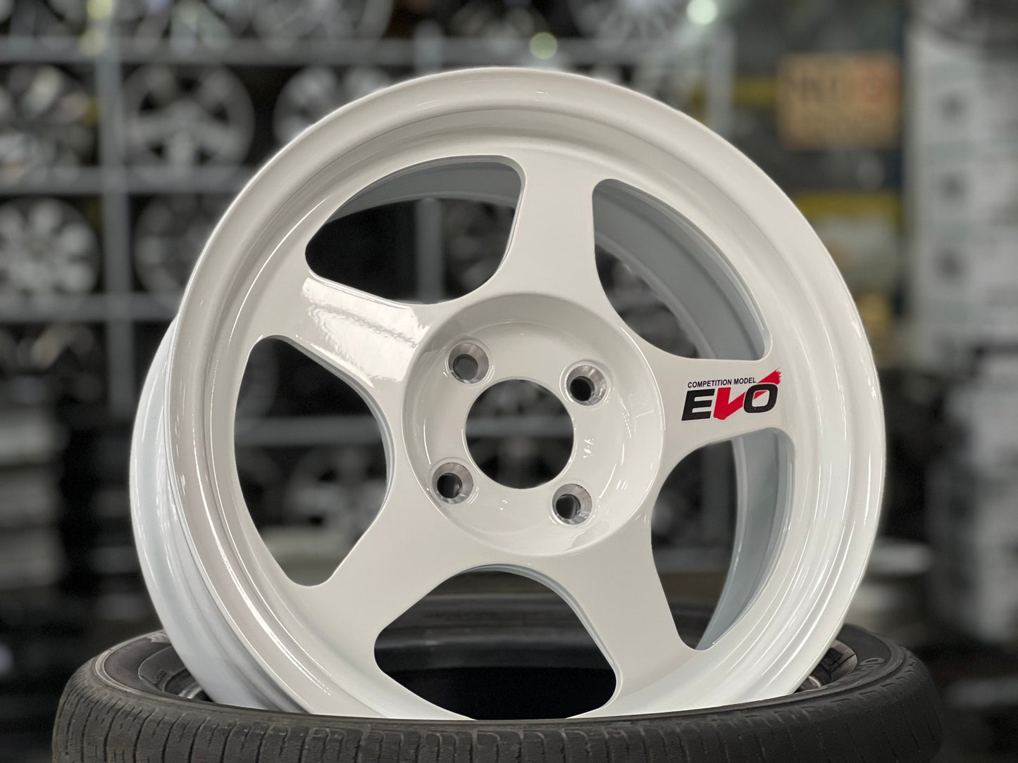 New 15X7 ET41 AOW Flow Formed Evo Rim (4 wheel) Gloss White 4X100