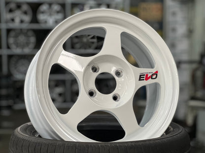 New 15X7 ET41 AOW Flow Formed Evo Rim (4 wheel) Gloss White 4X100