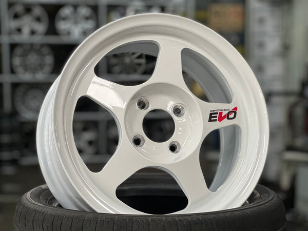 New 15X7 ET41 AOW Flow Formed Evo Rim (4 wheel) Gloss White 4X100
