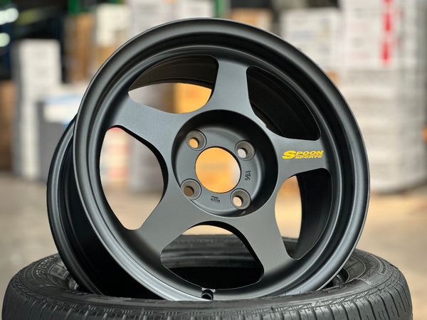 New 15X7 ET41 AOW Flow Formed Spoon Rim (4 wheel) Matt Black 4X100