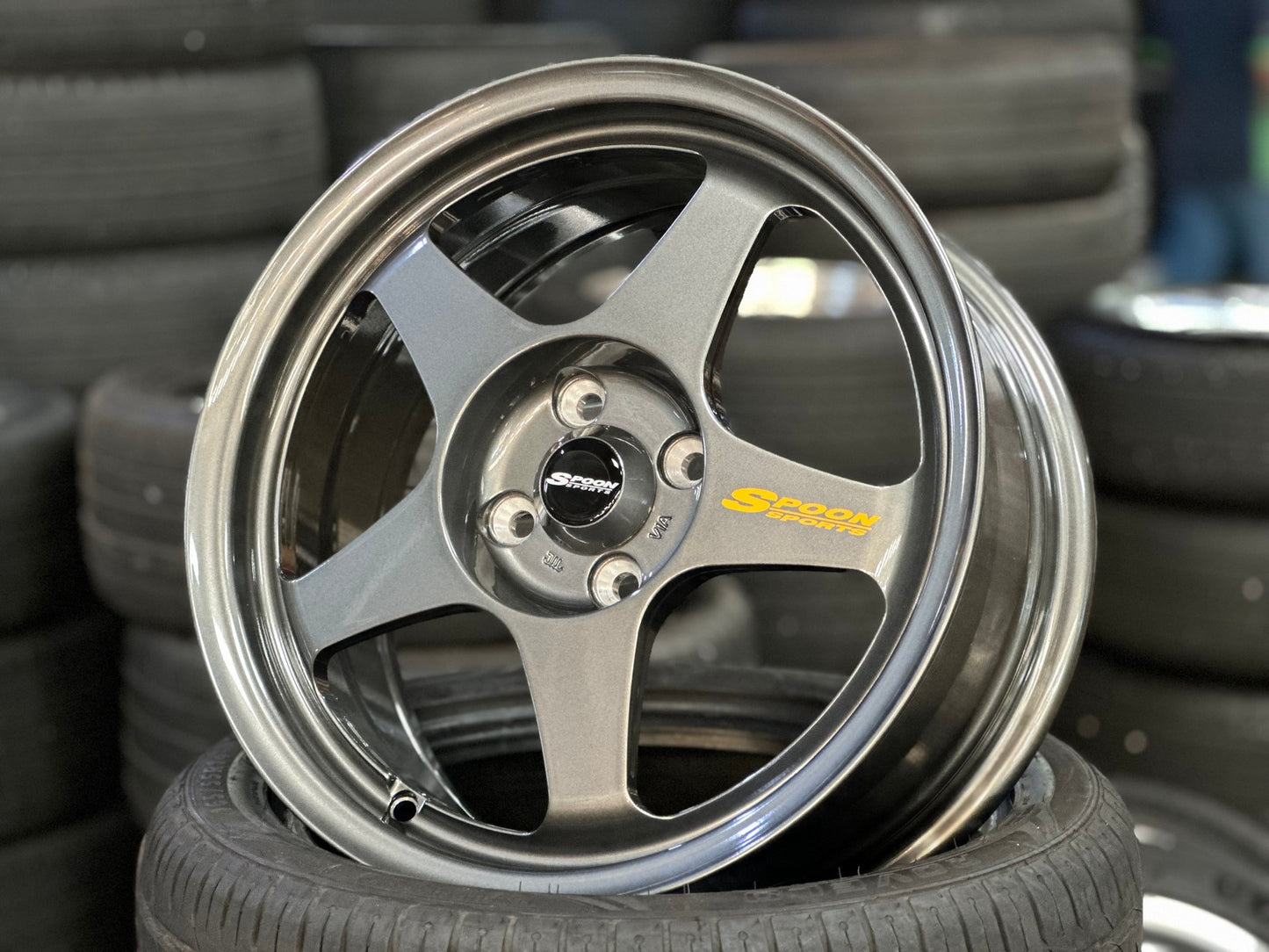 New 16X7 ET36 AOW Flow Formed Spoon Rim (4 wheel) Gloss Gunmetal 4X100