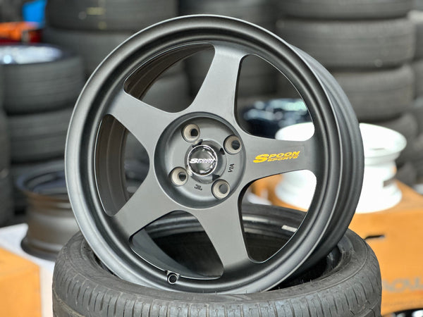 New 16X7 ET36 AOW Flow Formed Spoon Rim (4 wheel) Matt Black 4X100