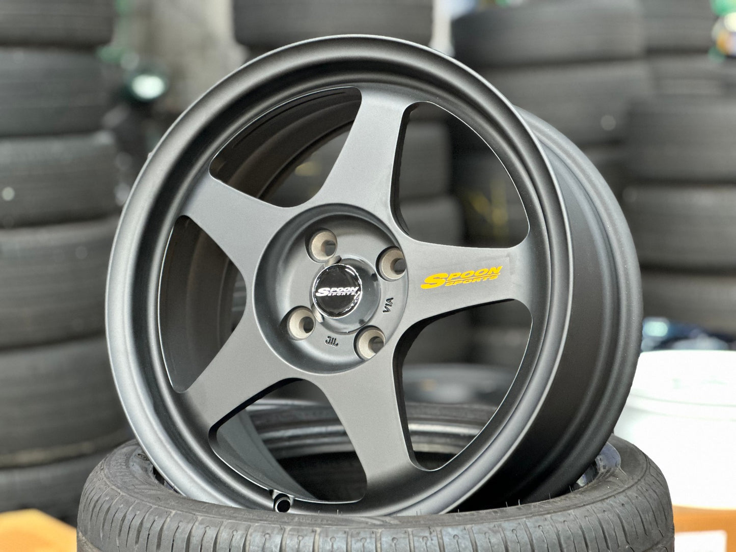 New 16X7 ET36 AOW Flow Formed Spoon Rim (4 wheel) Matt Black 4X100