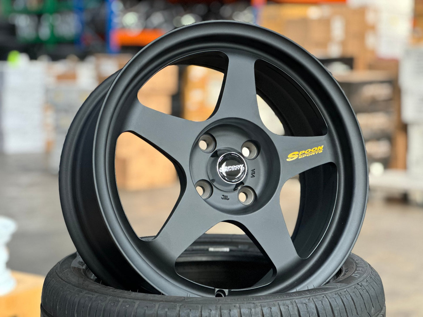 New 16X7 ET36 AOW Flow Formed Spoon Rim (4 wheel) Matt Black 4X100