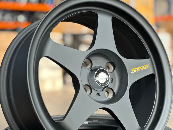 New 16X7 ET36 AOW Flow Formed Spoon Rim (4 wheel) Matt Black 4X100