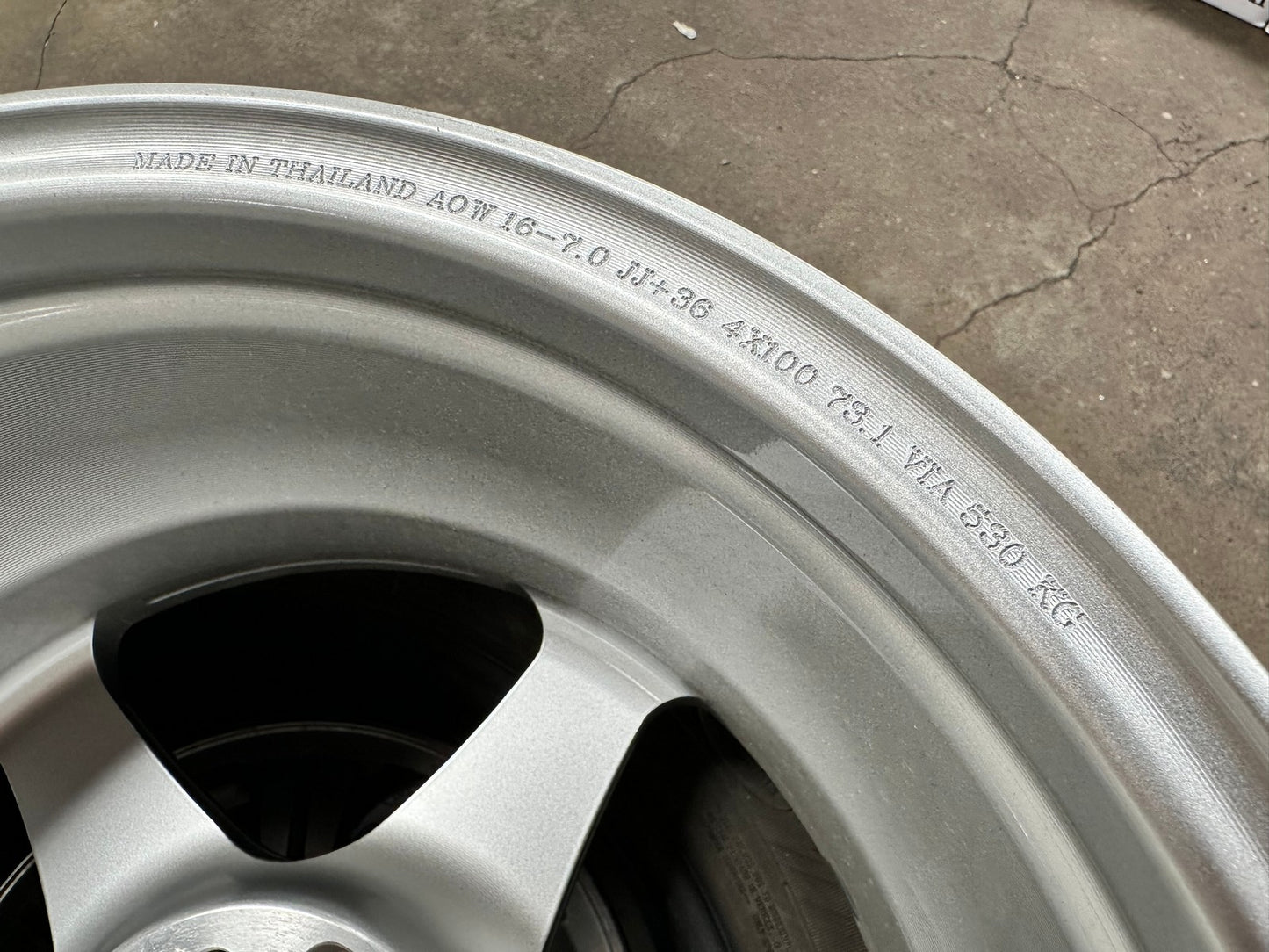 New 16X7 ET36 AOW Flow Formed Spoon Rim (4 wheel) Gloss Silver 4X100