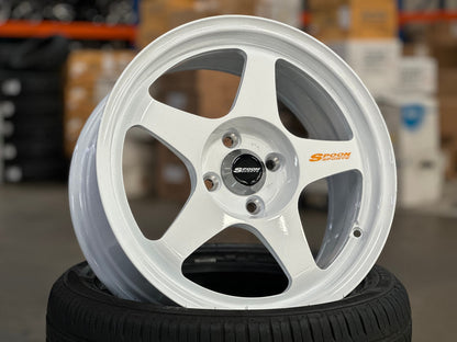 New 16X7 ET36 AOW Flow Formed Spoon Rim (4 wheel) Gloss White 4X100