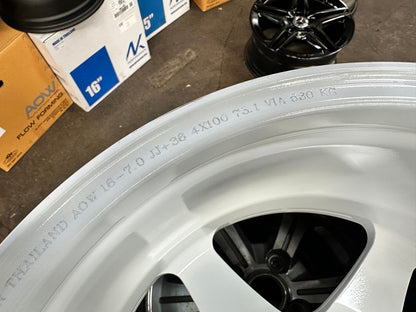 New 16X7 ET36 AOW Flow Formed Spoon Rim (4 wheel) Gloss White 4X100