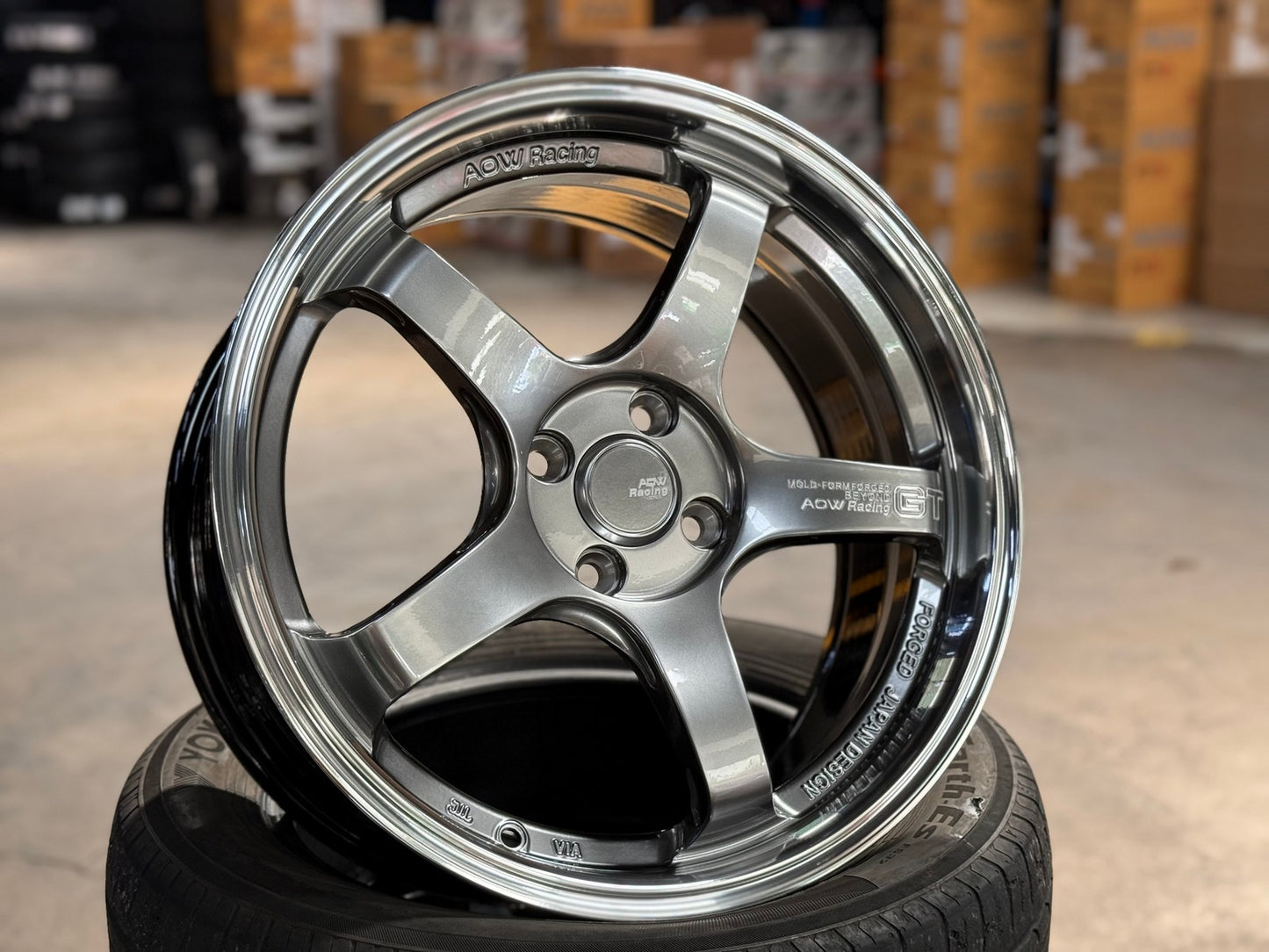 New 17X7.5 ET40 AOW Flow Formed GT Rim (4 wheel) Gloss Gunmetal 4X100