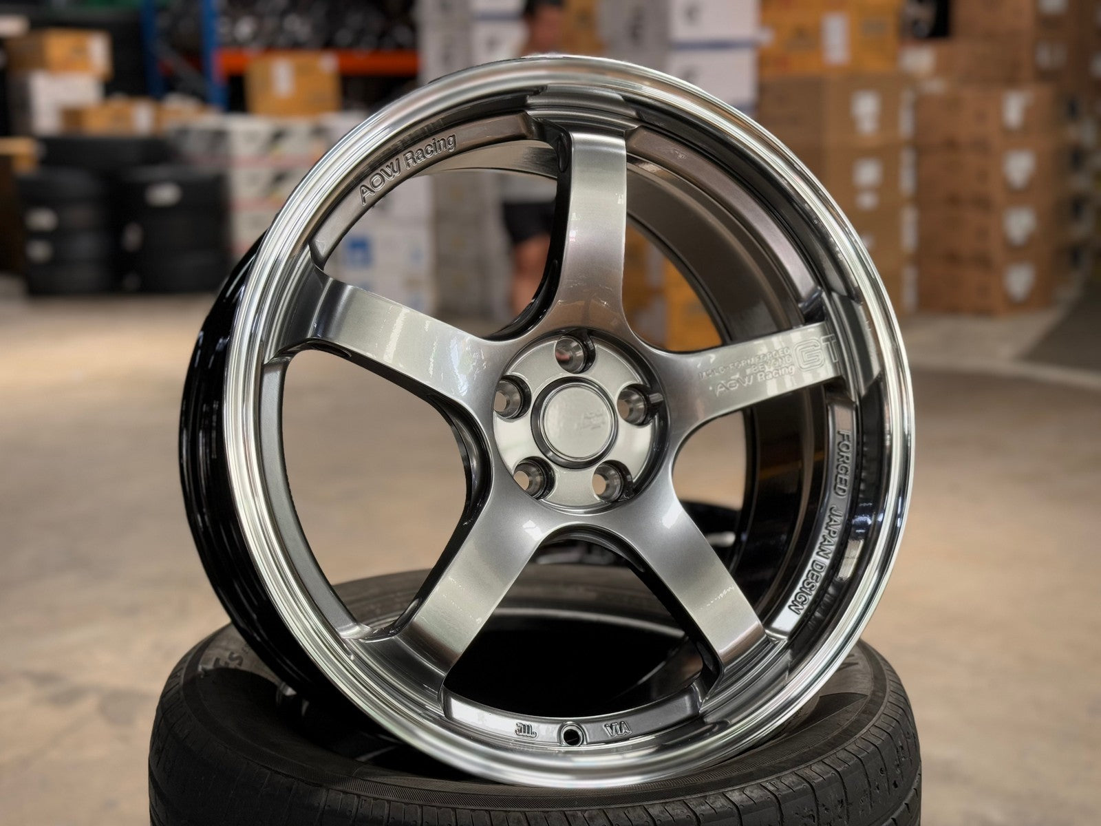 NEW 18X8.5 ET42 AOW Flow Formed GT Rim (4 wheel) Hyper Black 5X100 ...